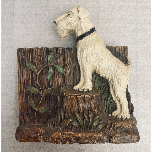 Vintage Syroco White Tan Schnauzer Garden Decor Dog Brush Holder 6.5" No Brush - Picture 1 of 4